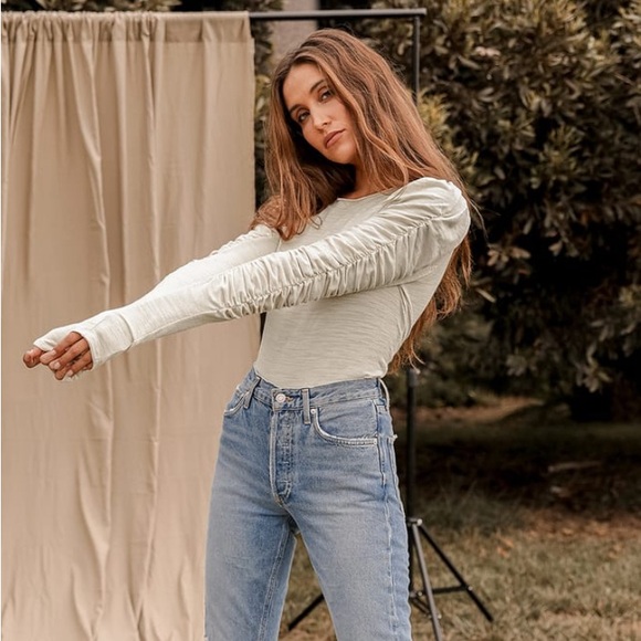 Free People Tops - Free People Natasha Beige Ruched Long Sleeve Top